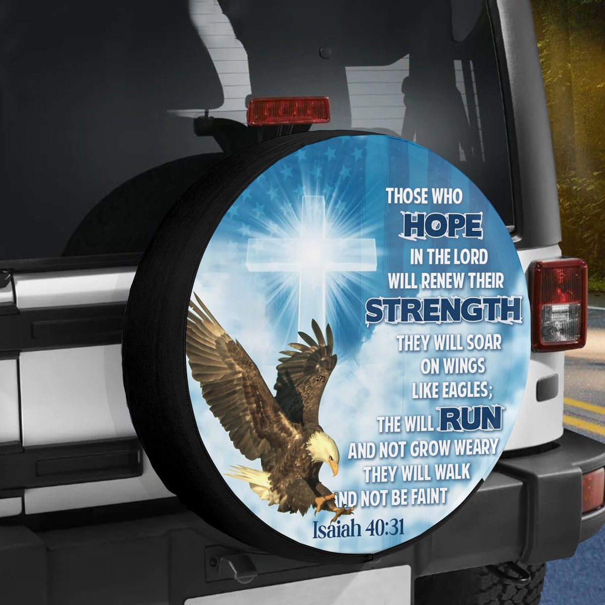 Petthouse | Christ Eagle Spare Tire Cover Those Who Hope Tire Wrap American Christ Cover Car Decoration