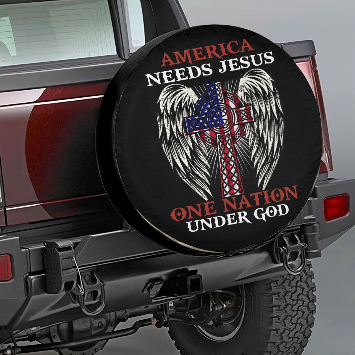 Petthouse | One Nation Under God Spare Tire Cover America Needs Jesus Tire Cover Christ Cross Cover Car Decor