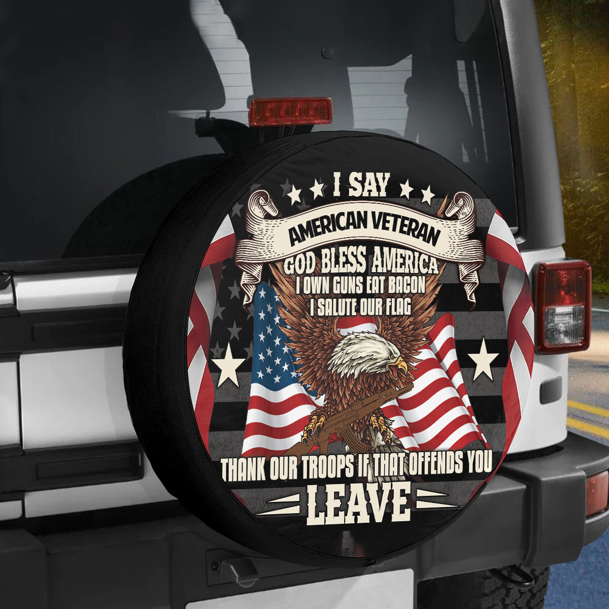 Petthouse | Bald Eagle American Flag Spare Tire Cover I Say American Veteran Wheel Cover American Patriot Gift