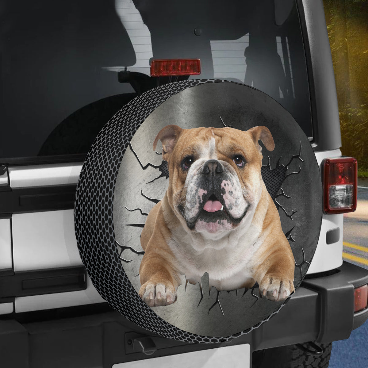 Petthouse | English Bulldog Portrait Spare Tire Cover Dog Paw Cover Crack Print Humorous Gift For Dog Lovers