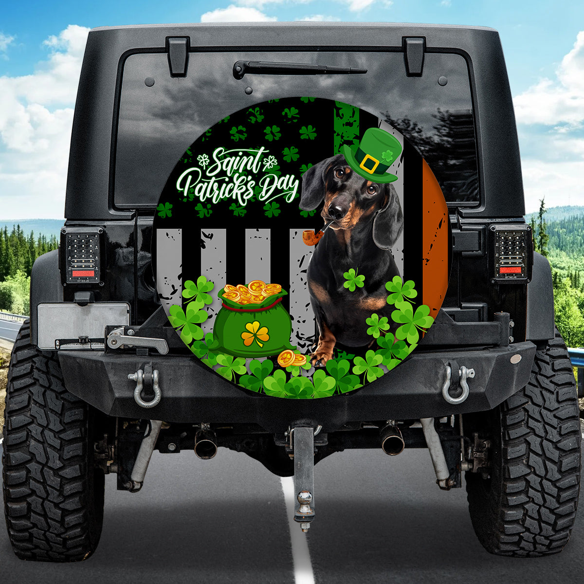 Petthouse | Spare Tire Cover With Dachshund Design Saint Patrick's Day Tire Cover Clover Tire Wrap