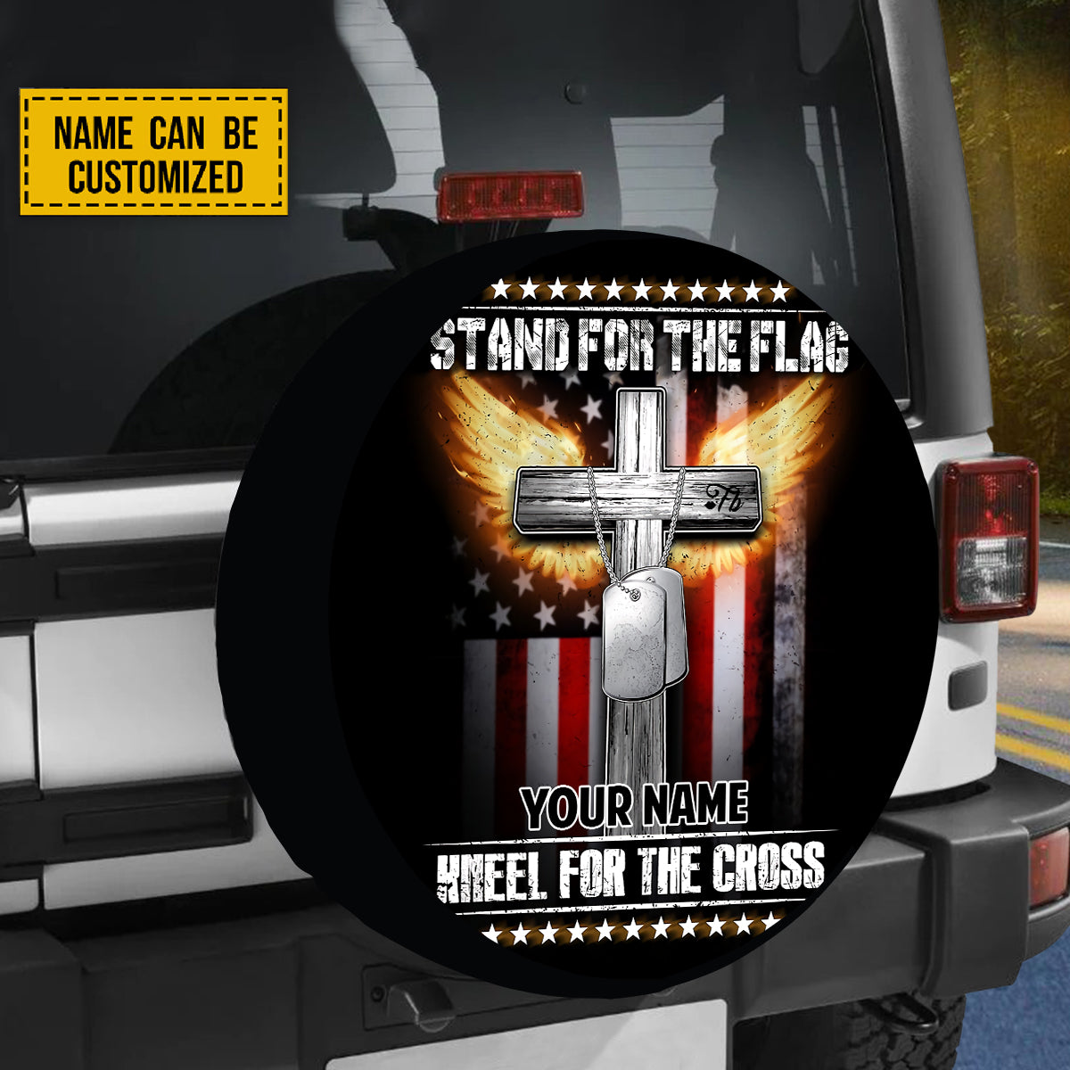 Petthouse | Customized Cross Veteran Tag American Flag Spare Tire Cover Stand For The Flag Veteran Us Pride