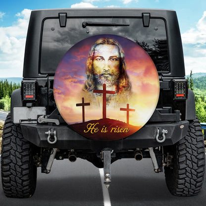 Petthouse | Jesus He Is Risen Spare Tire Cover Cross Hill Wheel Cover Jesus Christian Religious Tire Cover