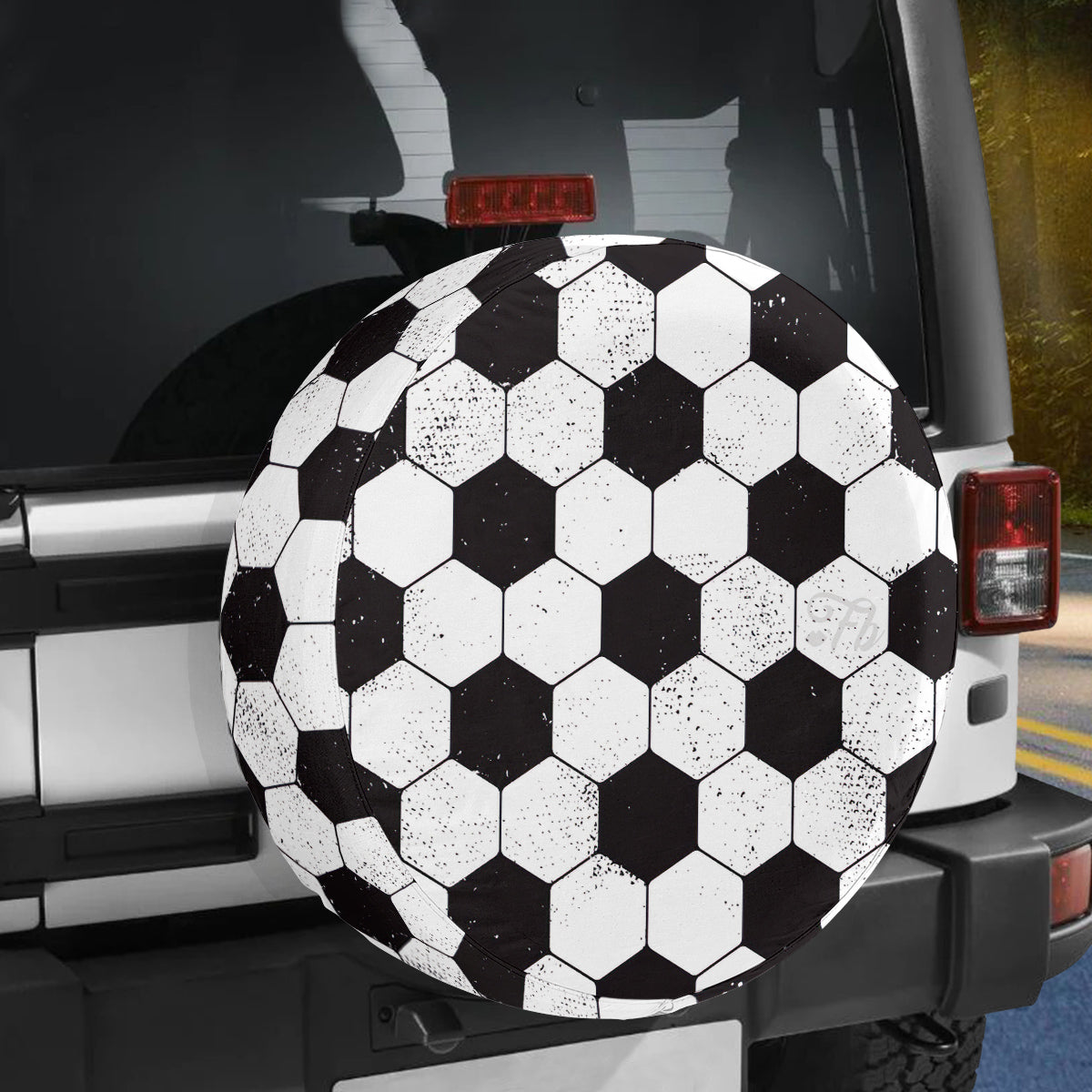 Petthouse | Grunge Soccer Ball Surface Spare Tire Cover, Geometric Pattern Tire Cover, Soccer Player