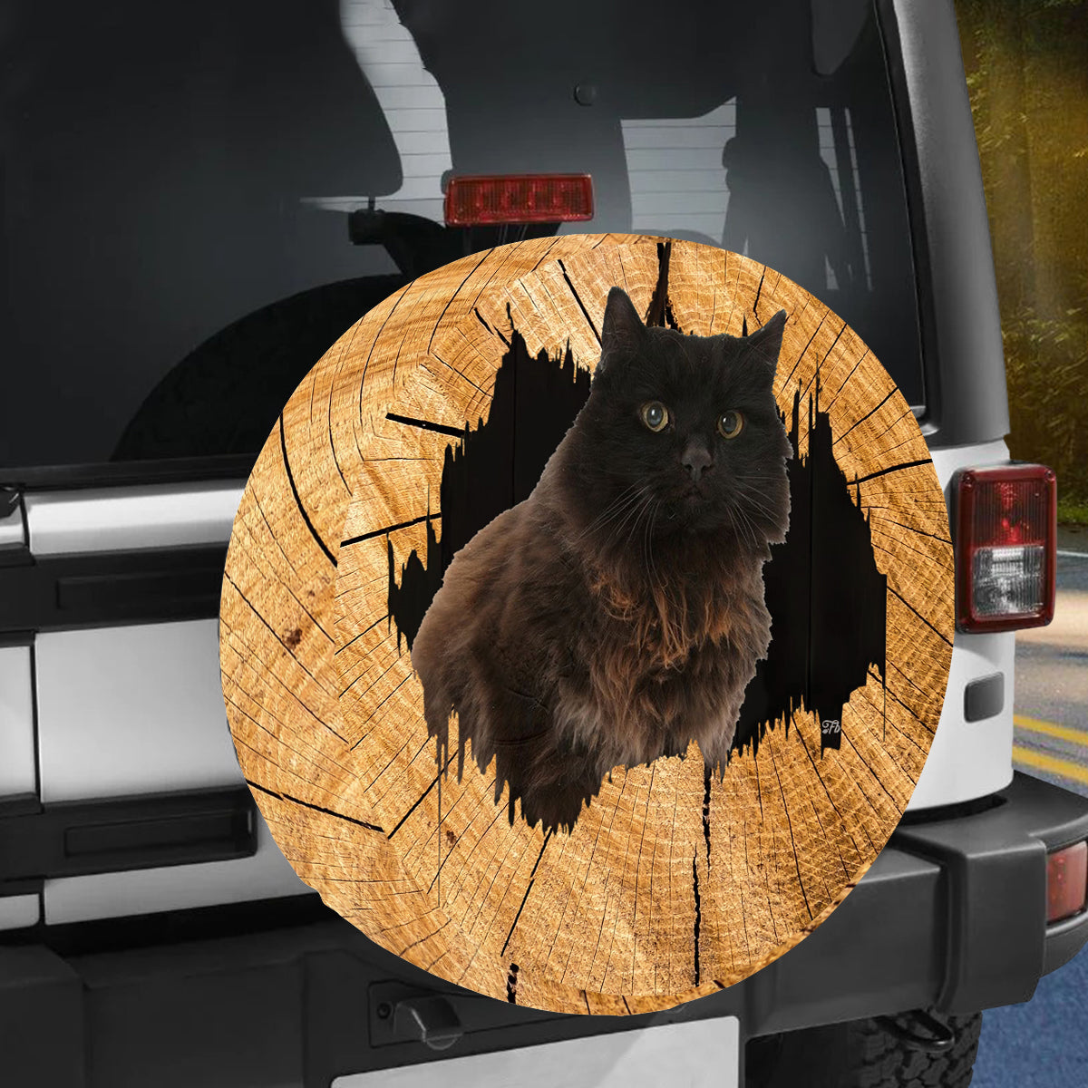 Petthouse | York Chocolate Wood Hole Printed Spare Tire Cover, Kitten Cat Cat Mom Truck Decor