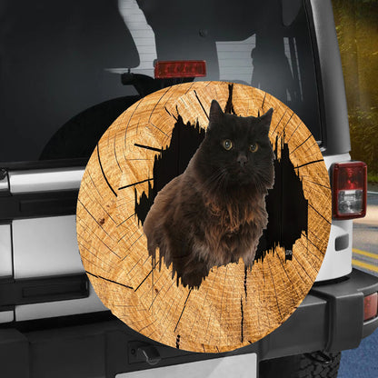 Petthouse | York Chocolate Wood Hole Printed Spare Tire Cover, Kitten Cat Cat Mom Truck Decor