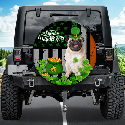 Petthouse | Saint Patrick's Day Spare Tire Cover Pug Dog In Hat Tire Wrap Clover For Irish Christian