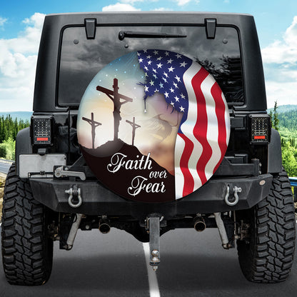 Petthouse | Jesus Cross American Flag Faith Over Fear Tire Cover Car Accessories God Bless American Patriot