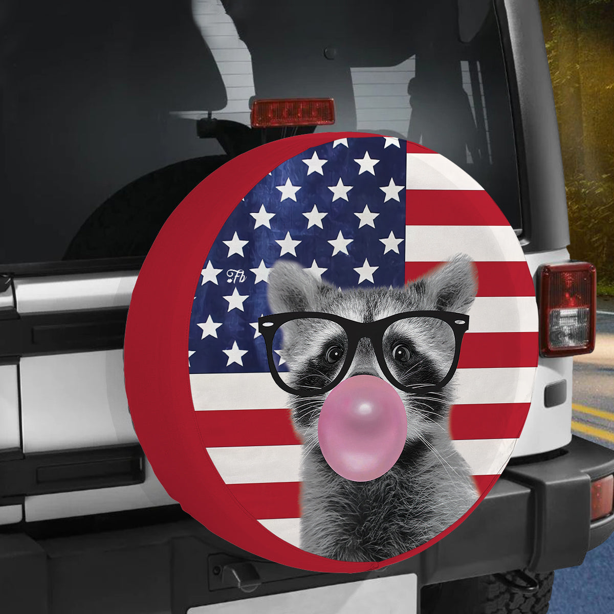 Petthouse | Racoon Bubble Cover America Flag Tire Wrap Animal Cute Cover Racoon Lover Gift