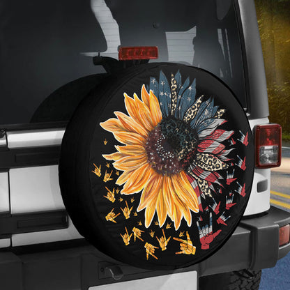 Petthouse | Sunflower Spare Tire Cover American Flag Wheel Cover Rock Hand Sign Tire Protector New Car Gift