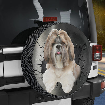 Petthouse | Long Coat Shih Tzu Spare Tire Cover Big Hole Cracked Print Winter Tire Cover For Dog Owners