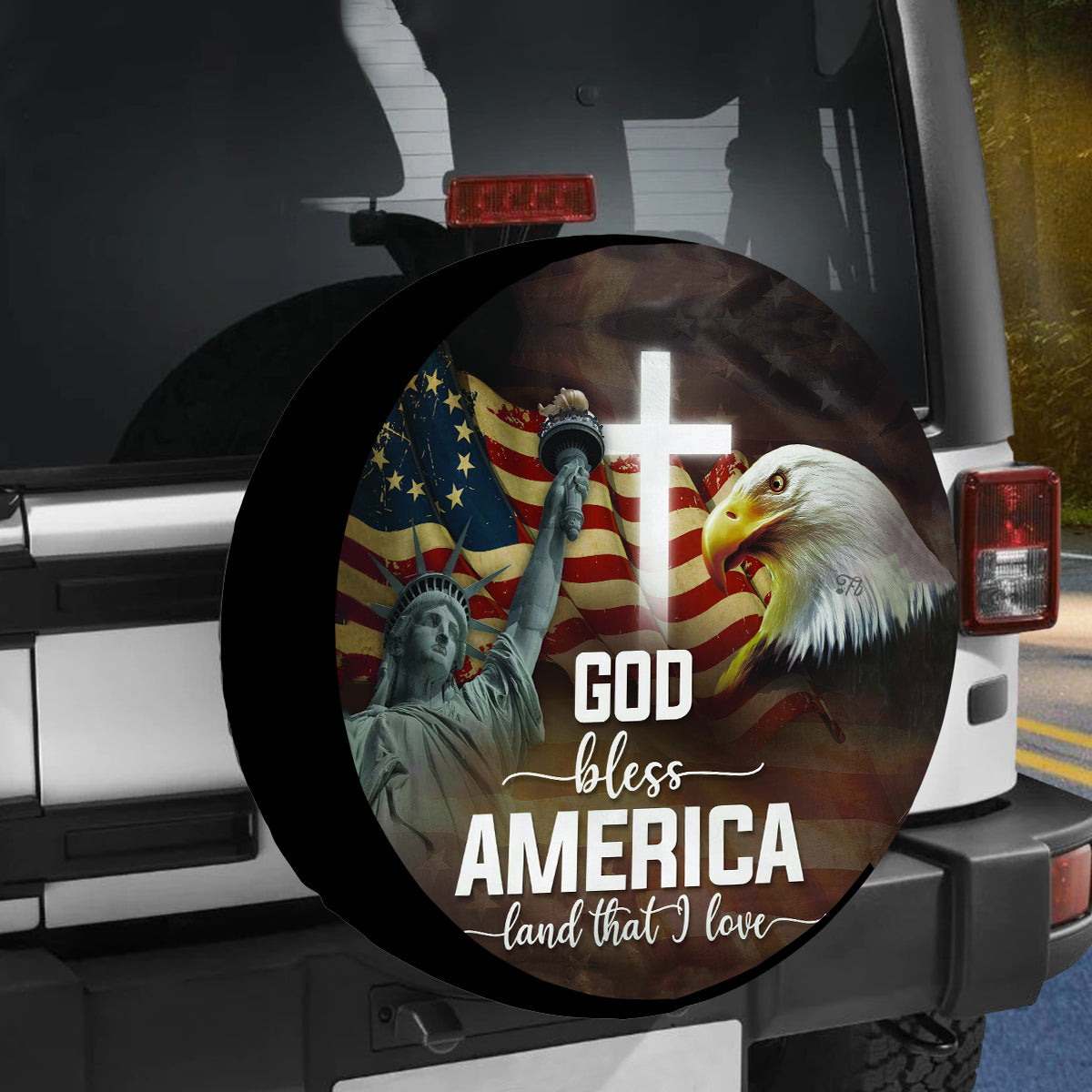 Petthouse | God Bless America Spare Tire Cover American Christ Tire Cover American Eagle Tire Cover Car Decor