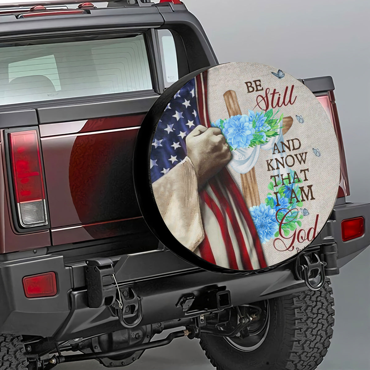 Petthouse | Cross Floral Spare Tire Cover Be Still And Know That I Am God Spare Wheel Cover Christian Gift