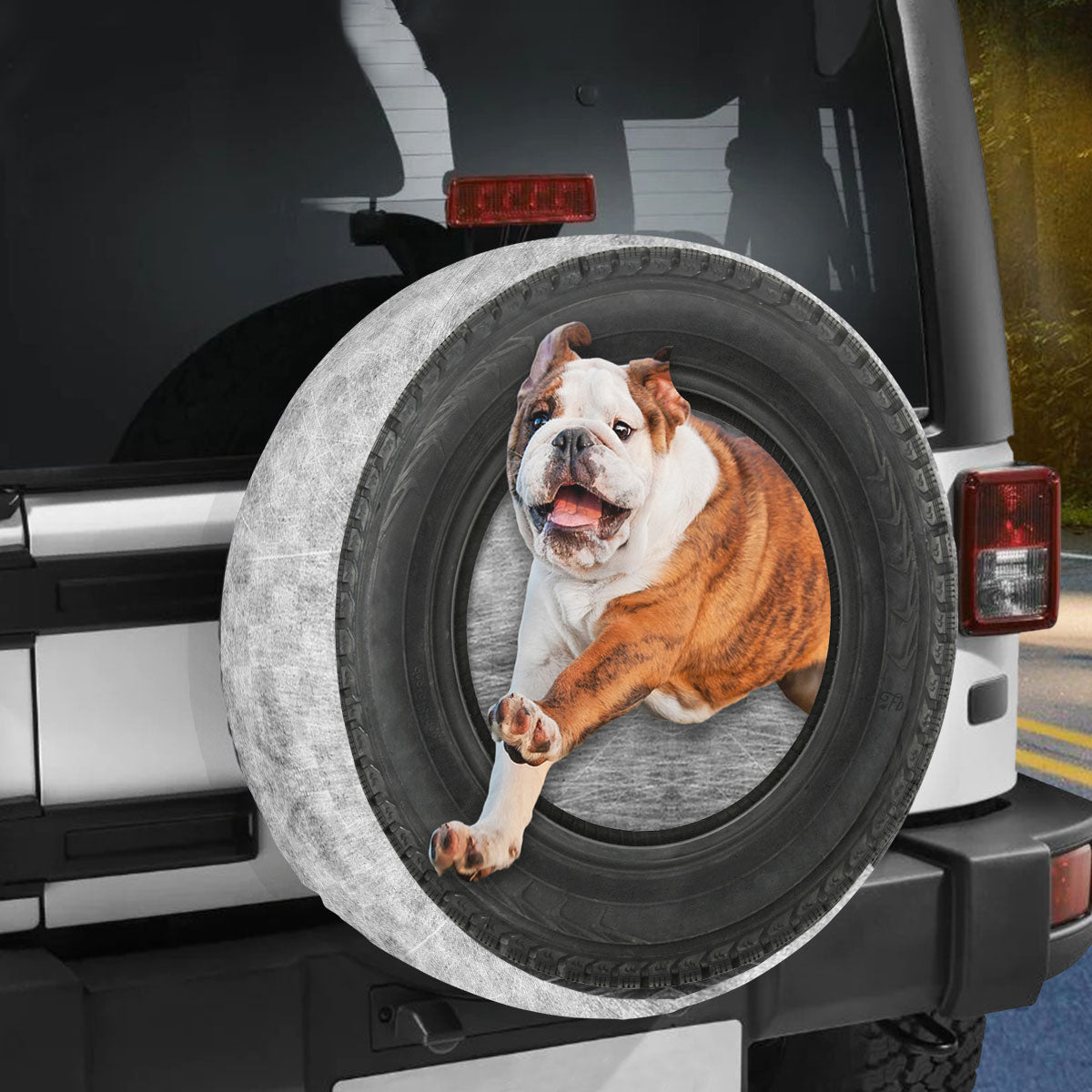 Petthouse | English Bulldog Camper Tire Cover Dog Jump Out Car Tire Wheel Tire Covers Fun Car Accessories