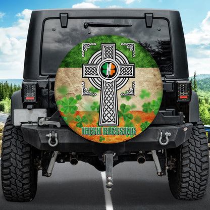 Petthouse | Irish Blessing Spare Tire Cover Irish Celtic Cross Irish Flag Shamrock Leaves Decor Car