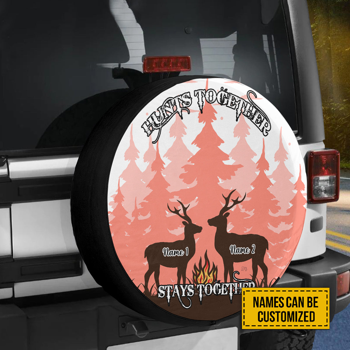 Petthouse | Customized Gift Deer Couple Spare Tire Cover Deer Hunting Wheel Cover Hunts Together Stay Together