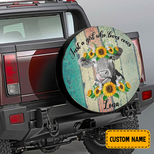 Petthouse | Customized Spare Tire Cover Just A Girl Who Loves Cows Tire Cover Watercolor Cow Art Cover Car Decor