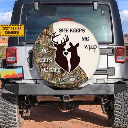 Petthouse | Customized Tire Cover Deer Couple Wrap He Keeps Me Safe Cover She Keeps Me Wild Cover Car Decor