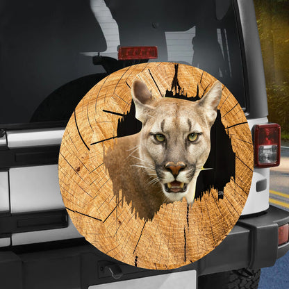 Petthouse | Cougar Wildlife Animal Wood Hole Spare Tire Cover, Cougar Lovers Truck Decor