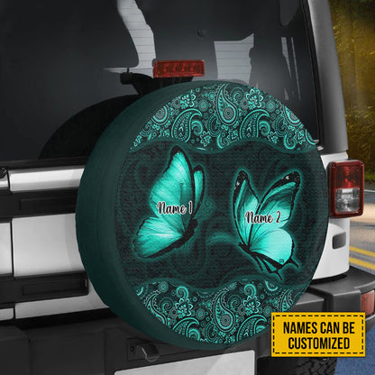 Petthouse | Personalized Turquoise Butterfly Spare Tire Cover Paisley Pattern Decor Car