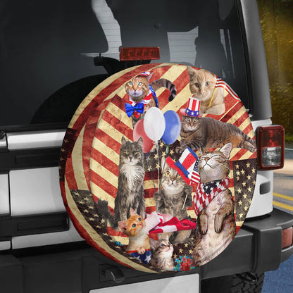 Petthouse | Cat Spare Tire Cover Patriotic 4th Of July Tire Protector Cat Circus Wheel Cover Cat Lover Gift