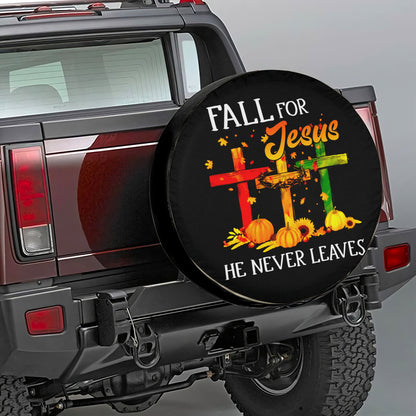 Petthouse | Fall For Jesus He Never Leaves Spare Tire Cover Cross Autumn Wheel Cover Autumn Pumpkin Sunflower