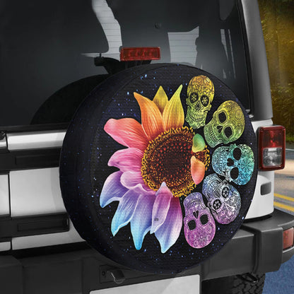 Petthouse | Sunflower Skull Spare Tire Cover Sugar Skull Sunflower Wheel Cover Day Of The Dead