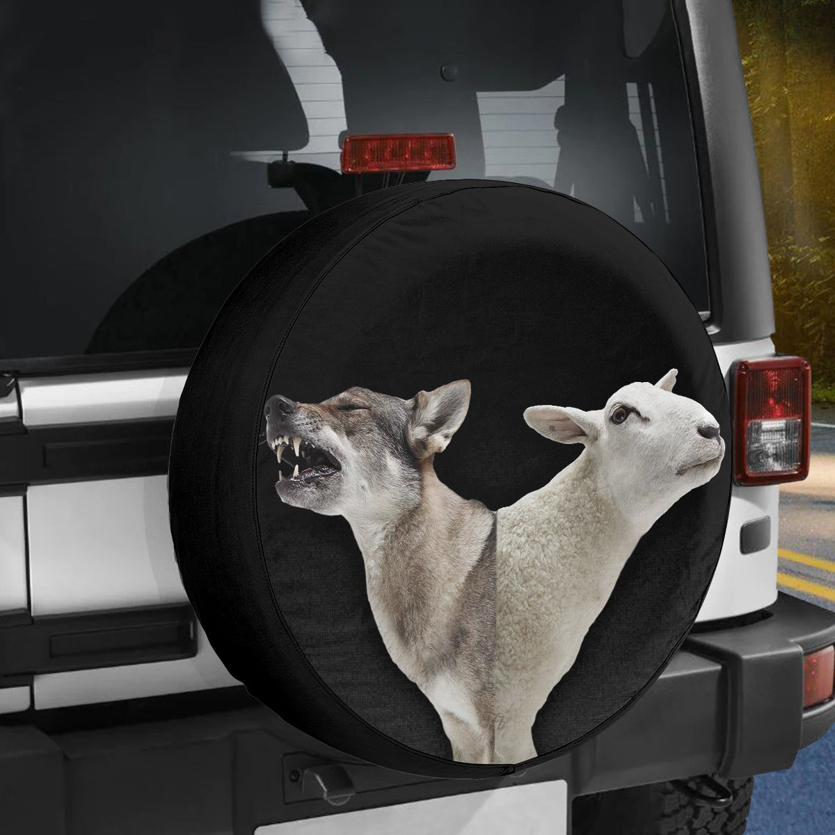 Petthouse | Wolf And Sheep Tire Cover, Wolf Hunting Lamb Tire Cover, Lamb Lover, Car Accessories