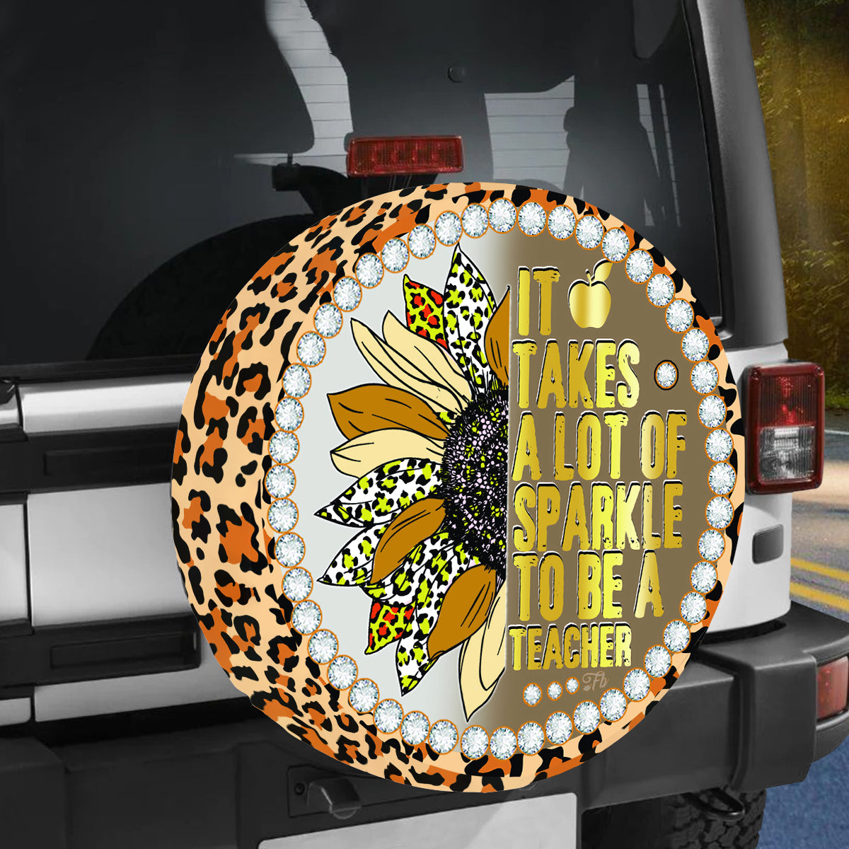 Petthouse | Sunflower Leopard Spare Tire Cover Teacher Tire Cover Sparkle Sunflower Tire Cover Teacher Gift