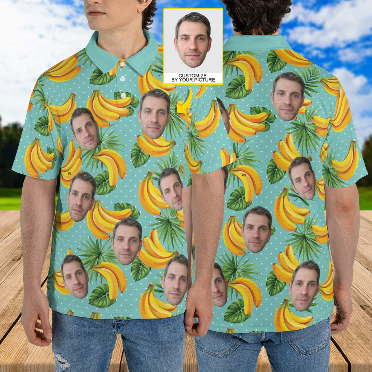 Petthouse | Customized Picture Palm Tree Banana Seamless Pattern Polo Shirt Banana Fruits Summer Golf Shirt Friends