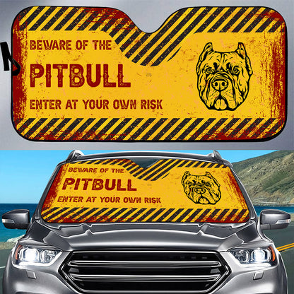 Petthouse | Beware Of The Pitbull Dog Car Sun Shade Windshield Dog Head Car Auto Sun Shade Dog Lover