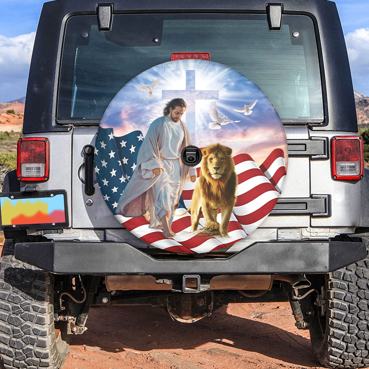 Petthouse | Jesus Lion Usa Flag Wheel Tire Covers God Believer Gifts Seasonal Tire Totes Spare Tire Cover