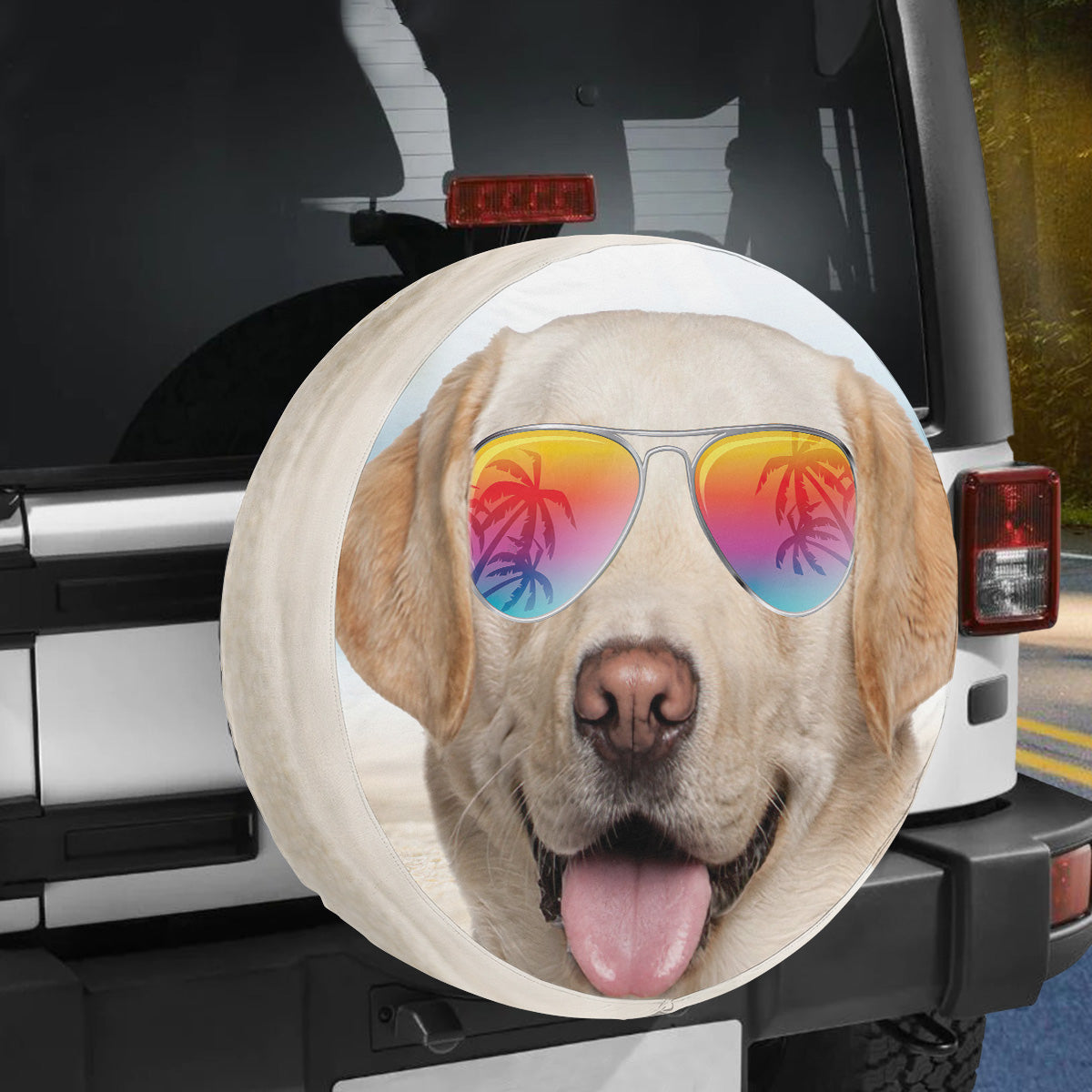 Petthouse | Labrador Retriever Tire Protector Smiling Dog Spare Wheel Cover Dog Beach Glasses Universal Tire