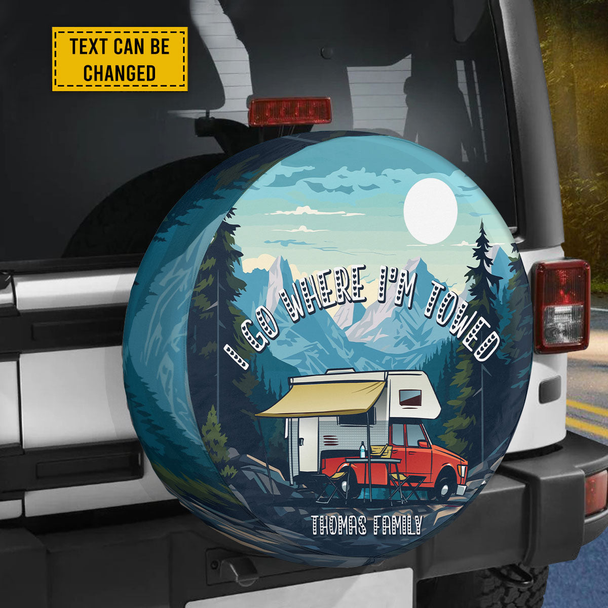 Petthouse | Customized Name Camping Truck Sunset Mountains River Landscape Spare Tire Cover Camping Camper Truck Cover