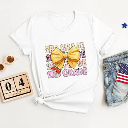 Petthouse | Customized Grade Shirt For Teacher, Back To School Pencil Coquette Bow Shirt