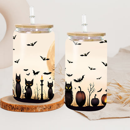 Petthouse | Pumpkin Coffee Glass Cup, Witchy Brew, Black Cat Cup, Cute Cat Glass, Spooky Brew