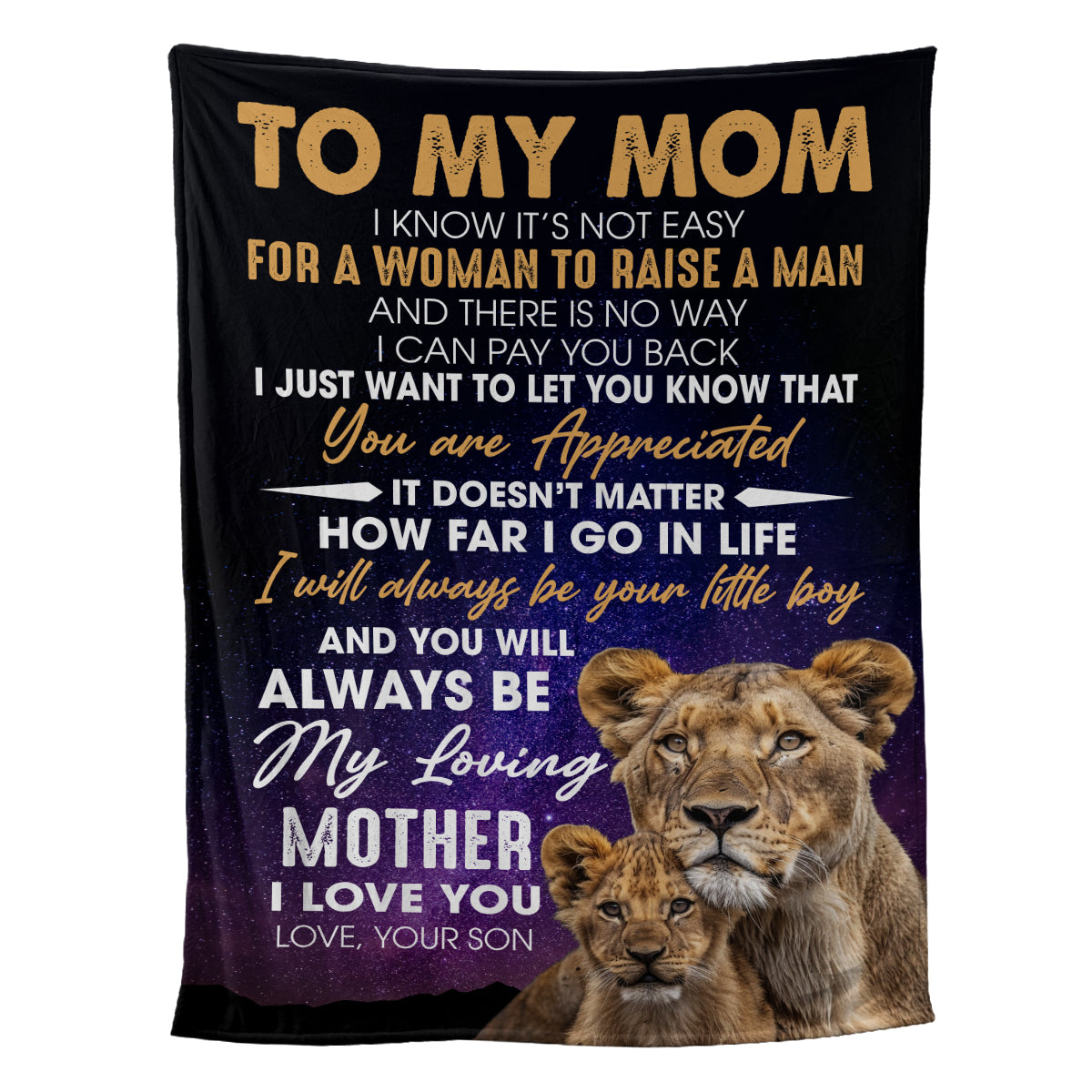 Petthouse | Happy Mother's Day Soft Blanket, Lion Mother And Baby Blanket, Letter From Son To Mom Blanket