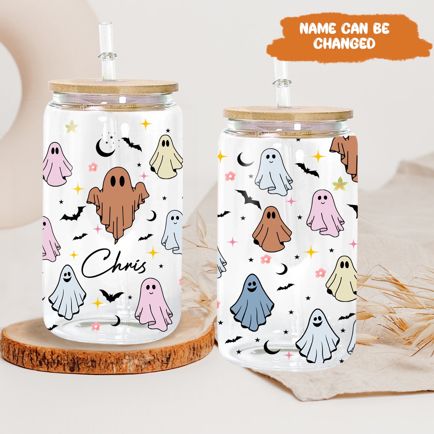 Petthouse | Personalized Halloween Ghost Glass Can, Cute Ghost Glass, Ice Coffee Cup, Spooky Season