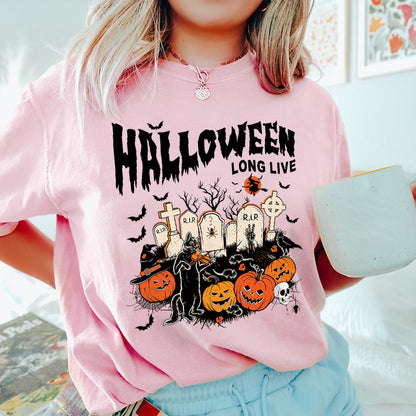 Petthouse | Long Live Halloween T-shirt, Spooky Vibes Shirt, Cat Playing Violin Halloween Vibes Shirt