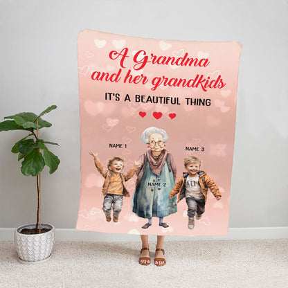 Petthouse | Customized Happy Mothers Day Fleece Blanket, Grandma And Her Grandkids Blanket, Birthday Gifts