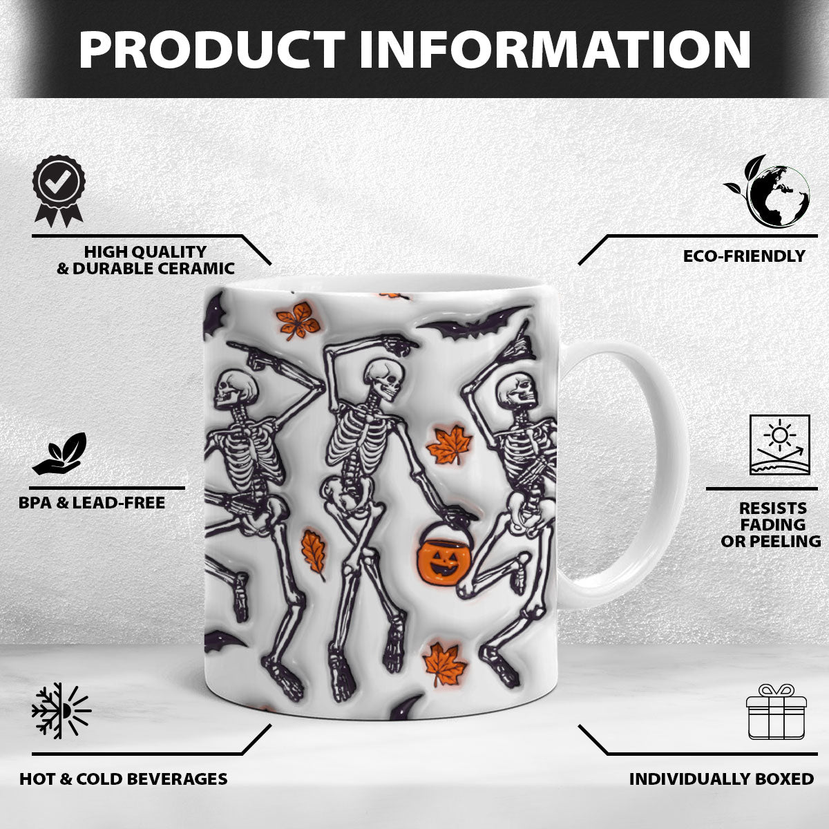 Petthouse | Dancing Skeleton Halloween Inflated 3d Mug, Halloween Mug, Halloween Coffee Cup