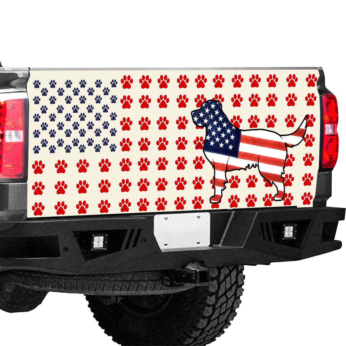 Petthouse | Golden Retriever Tailgate Vinyl Wrap American Flag Rear Window Decals For Trucks Pet Paws