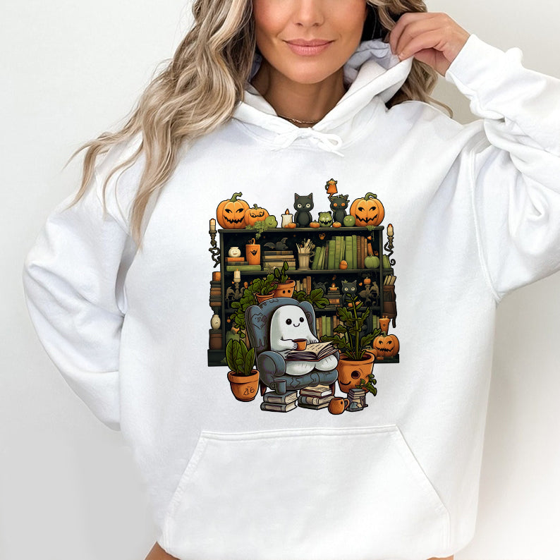 Petthouse | Ghost Reading Book Halloween Shirt, Librarian Ghost Halloween, Ghost Boo Reading Shirt