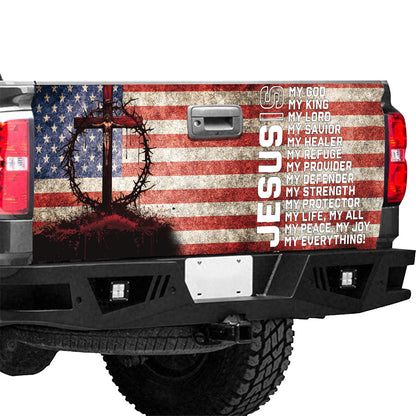 Petthouse | Jesus Cross American Flag Tailgate Wrap Jesus Is My Lord Tailgate Mural Catholic Men Gift Idea