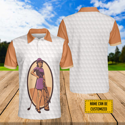 Petthouse | Personalized Vintage Young Woman Playing Golf Polo Shirt Golfing Sports Mom Gift