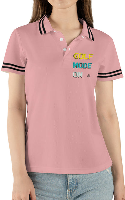 Petthouse | Golf Mode On Polo Shirt Pink Polo Shirt For Women Golf Girl Gift Golfer Girl Polo Shirt Unisex