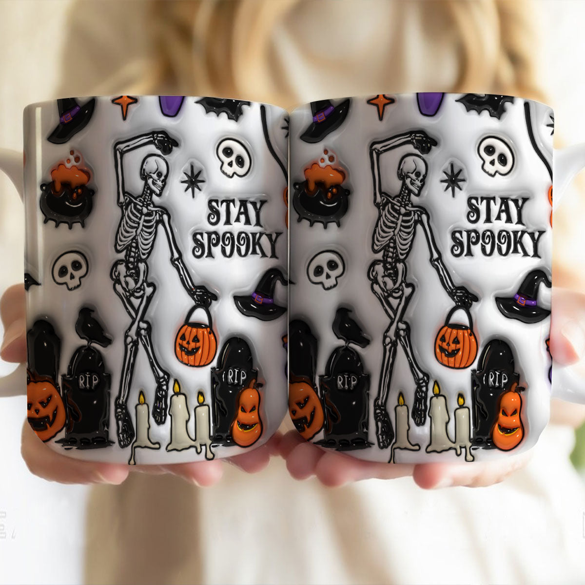 Petthouse | Skeleton Fall Halloween, Stay Spooky 3D Inflated Mug, Halloween Witch Gift Halloween