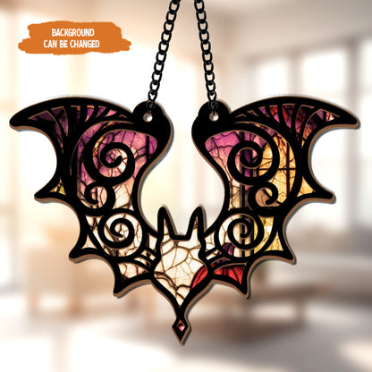 Petthouse | Hanging Bat Suncatcher Ornament, Bat Gothic Halloween Window Hanging, Halloween Bat