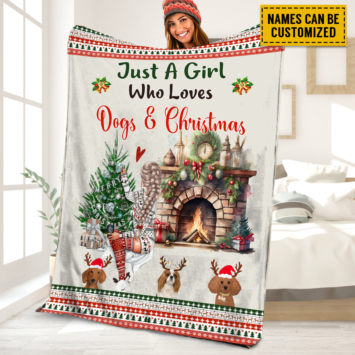 Petthouse | Personalized Merry Christmas Fleece Blanket, Just A Girl Boy Who Loves Dogs Throw Blanket, Dog Lover Gift