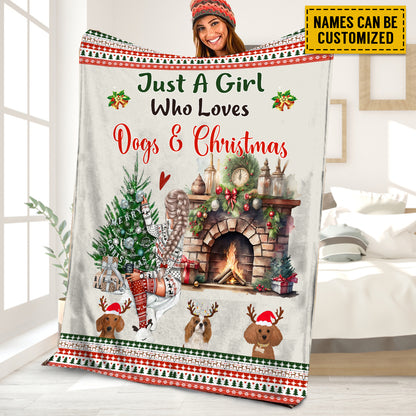 Petthouse | Personalized Merry Christmas Fleece Blanket, Just A Girl Boy Who Loves Dogs Throw Blanket, Dog Lover Gift